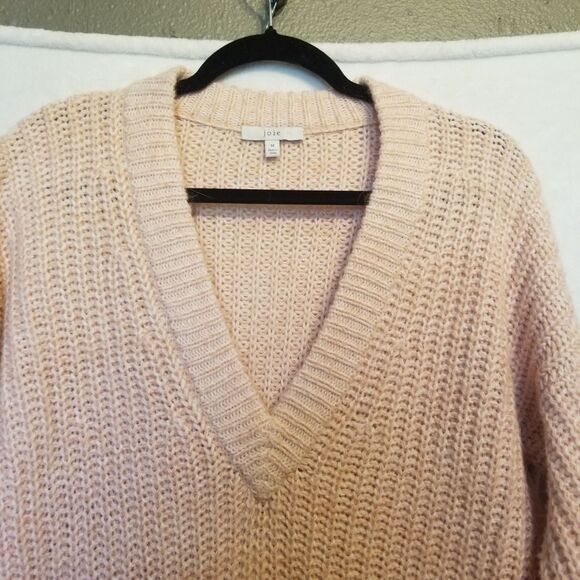 JOIE M Sweater Nebi Marled Alpaca Wool Blend Pink V-Neck Oversized Chunky Preppy - Picture 4 of 8